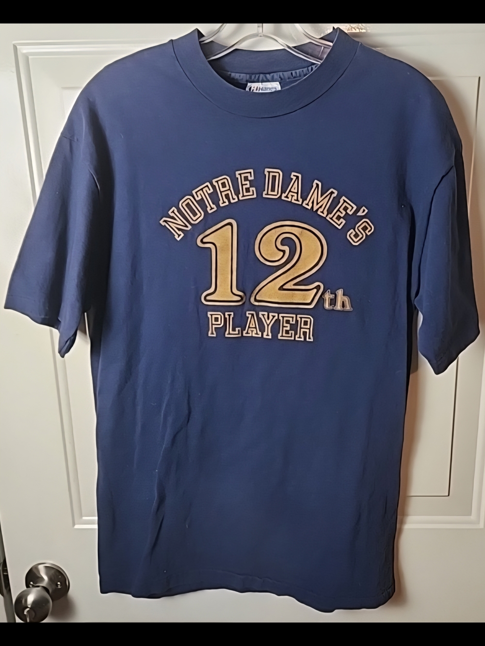 Vintage Hanes Notre Dame's 12th Player Navy Graphic T-Shirt Size L Made in USA